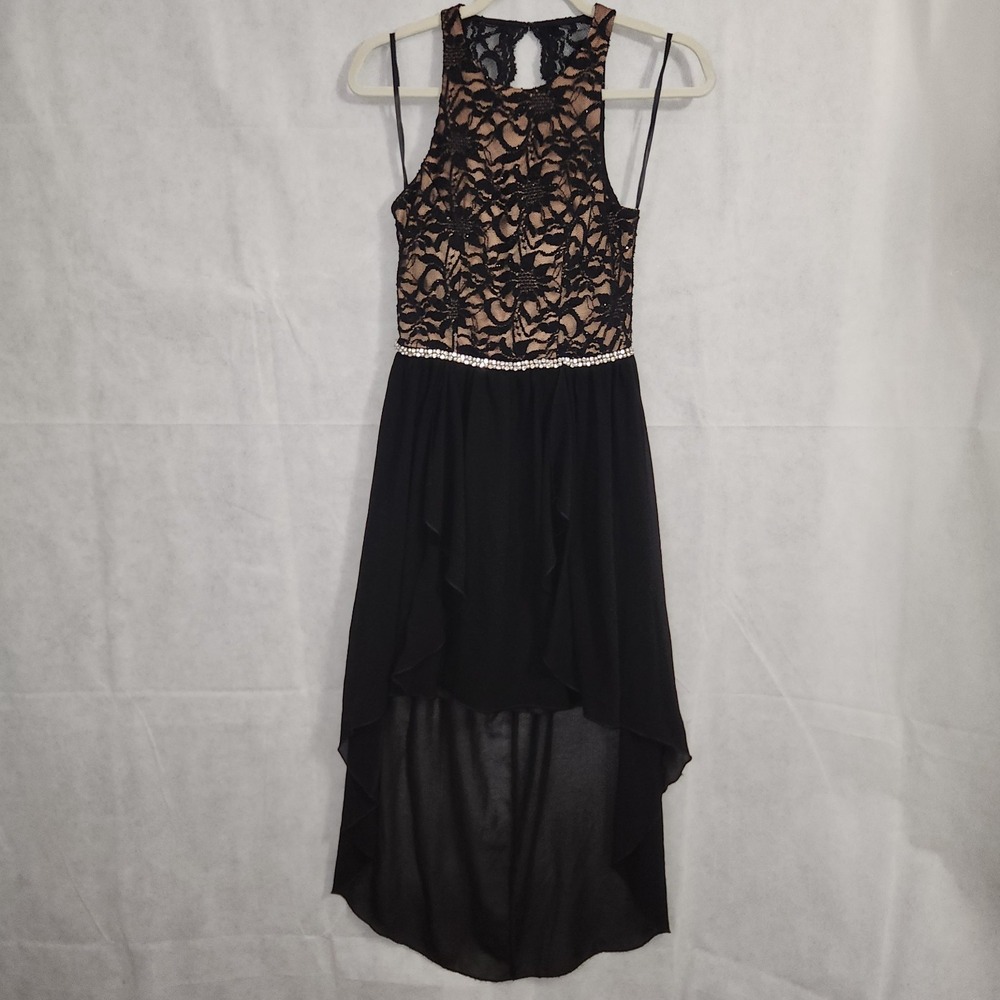 City Studios Juniors' Lace High-Low Dress Black Lace Size 5 EUC